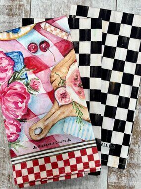 3 MacKenzie-Childs Courtly Check & Cherry Picnic Dish Towels
